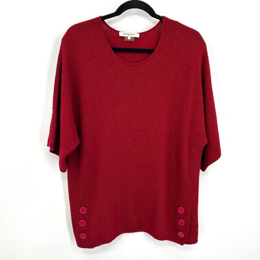 GERARD DAREL Red Wool Knit Wide Short Sleeve Round Neck Oversized Top Size 2